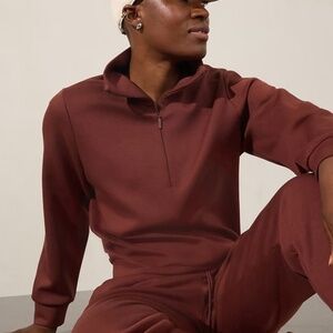 Athleta Allure 1/4 Zip Sweatshirt, Redwood, XS